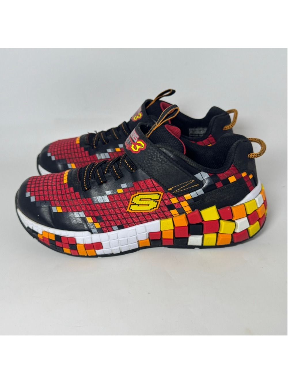 Kids Skechers Mega Craft 3.0 Red And Black Pixelated Sneakers Shoes Size 4.5